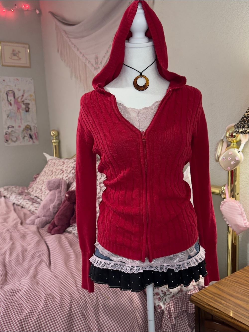 Cherokee Red Hooded Cable Zip Cardigan - Picture 6 of 7